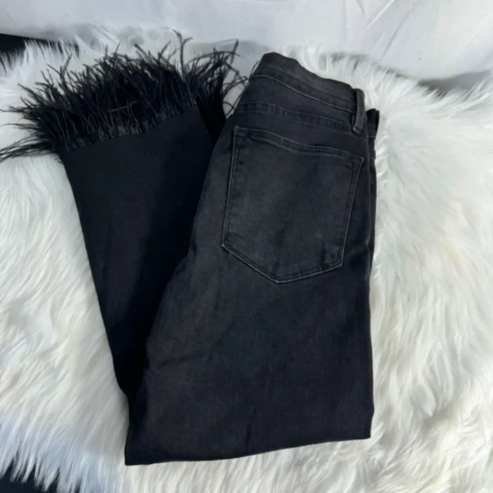 Frame Denim Le High Straight Black Feather Hem Jeans In Ludlow Sz 26 - Picture 2 of 13